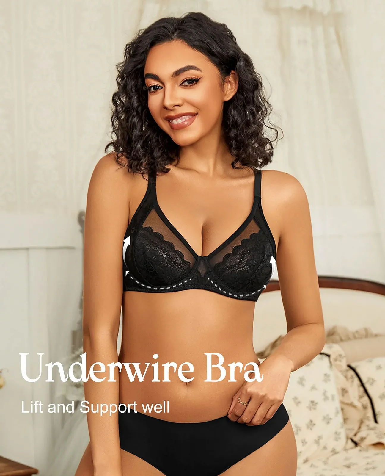 Бюстгальтер Avidlove Sexy V-Neck на косточках кружевной с полной чашкой без подкладки с U-образной спинкой комфортный сетчатый, фото №3