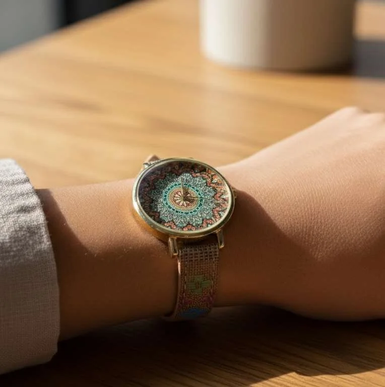 Жіночий наручний годинник Mahdala стиль бохо з етнічним орнаментом та вишитим ремінцем, фото №1 Жіночий наручний годинник Mahdala стиль бохо з етнічним орнаментом та вишитим ремінцем, фото №1
