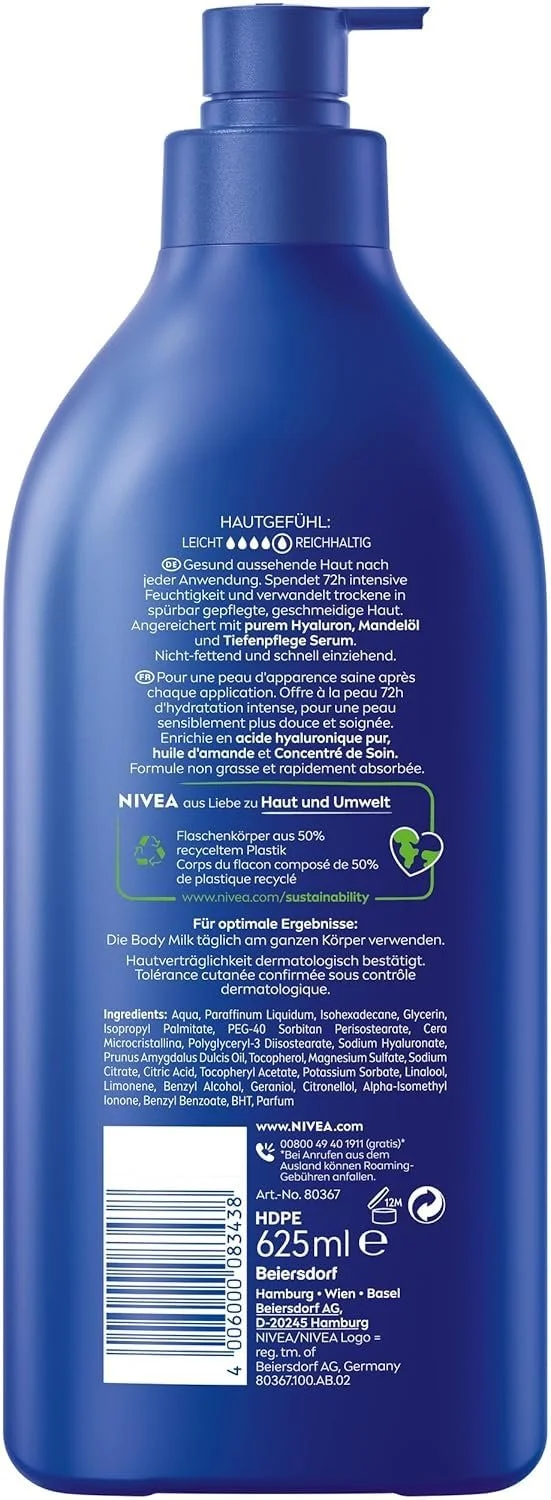 Молочко для тела NIVEA Rich, интенсивно питательный крем для тела с чистой гиалуроновой кислотой, миндальным маслом и сывороткой Deep Care, 625 мл, фото №11
