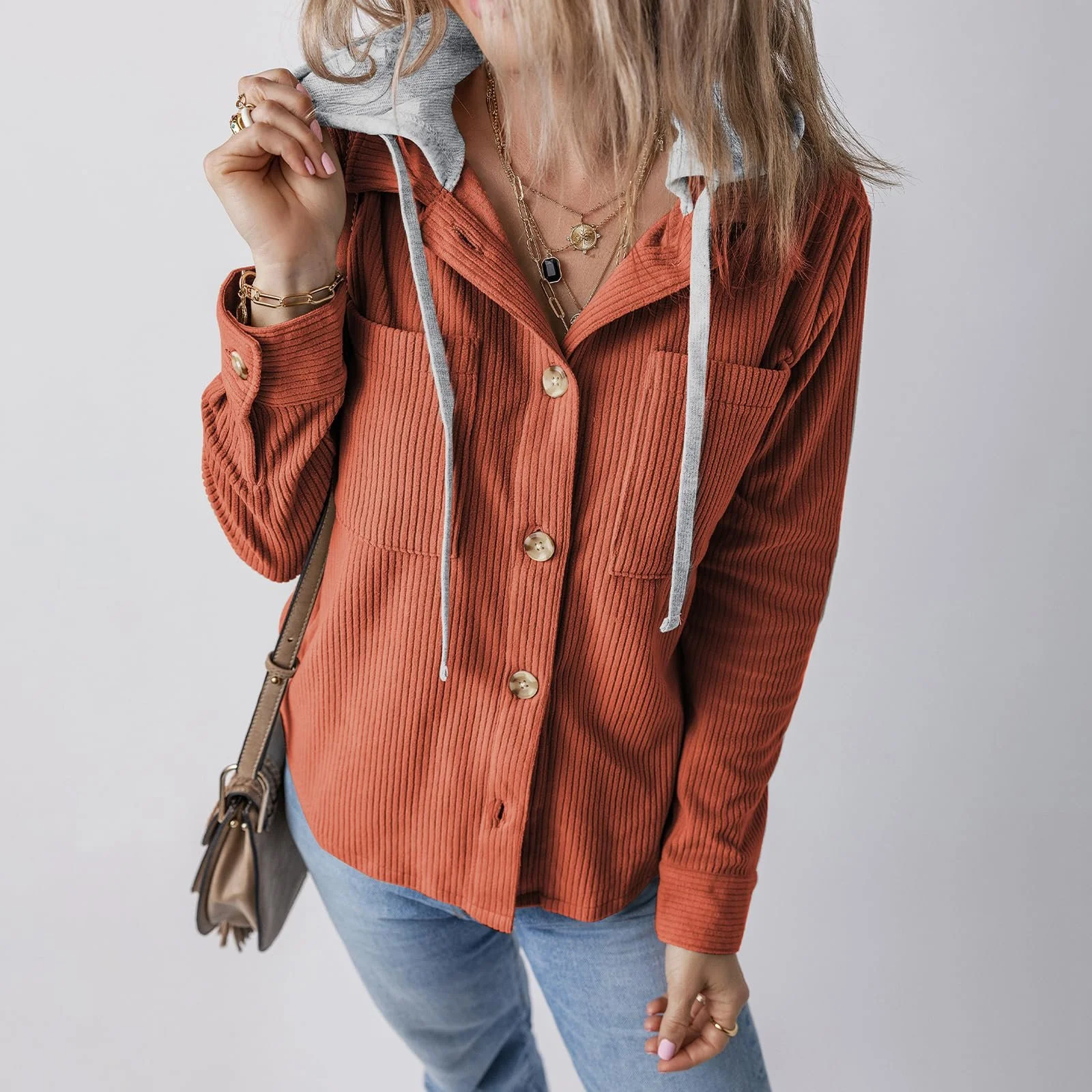 Кардиган YILEEGOO Жіночий, з довгими рукавами, на ґудзиках, з капюшоном на кулісці, фото №2 Кардиган YILEEGOO Жіночий, з довгими рукавами, на ґудзиках, з капюшоном на кулісці, фото №2