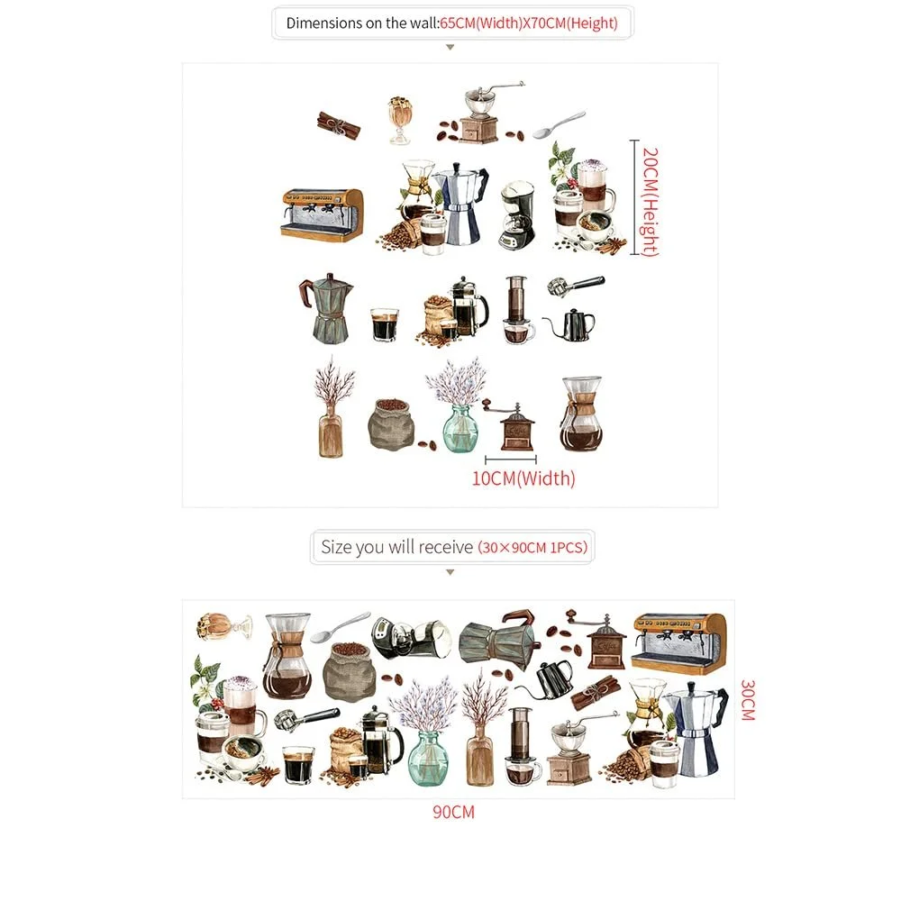 Наклейка на стіну Runtoo Кавова чашка та зерна Самоклеюча, фото №4