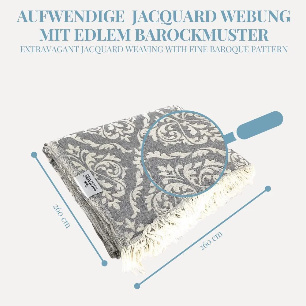 Покрывало Барокко красно-белое, 180 x 220 см, 100% хлопок, двухстороннее, высококачественное жаккардовое плетение, предварительно выстиранное, плед, покрывало для кровати, дивана, украшение, фото №2