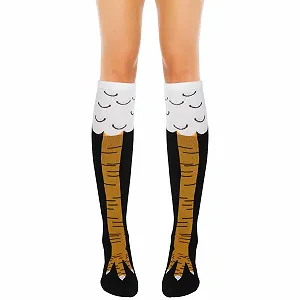 Носки Гольфы WLLHYF с куриными лапками, смешные, выше колена, креативные, новогодние, в виде печной трубы, до колена, в виде индейки, Хэллоуин, для женщин и девушек, черный - Фото 1