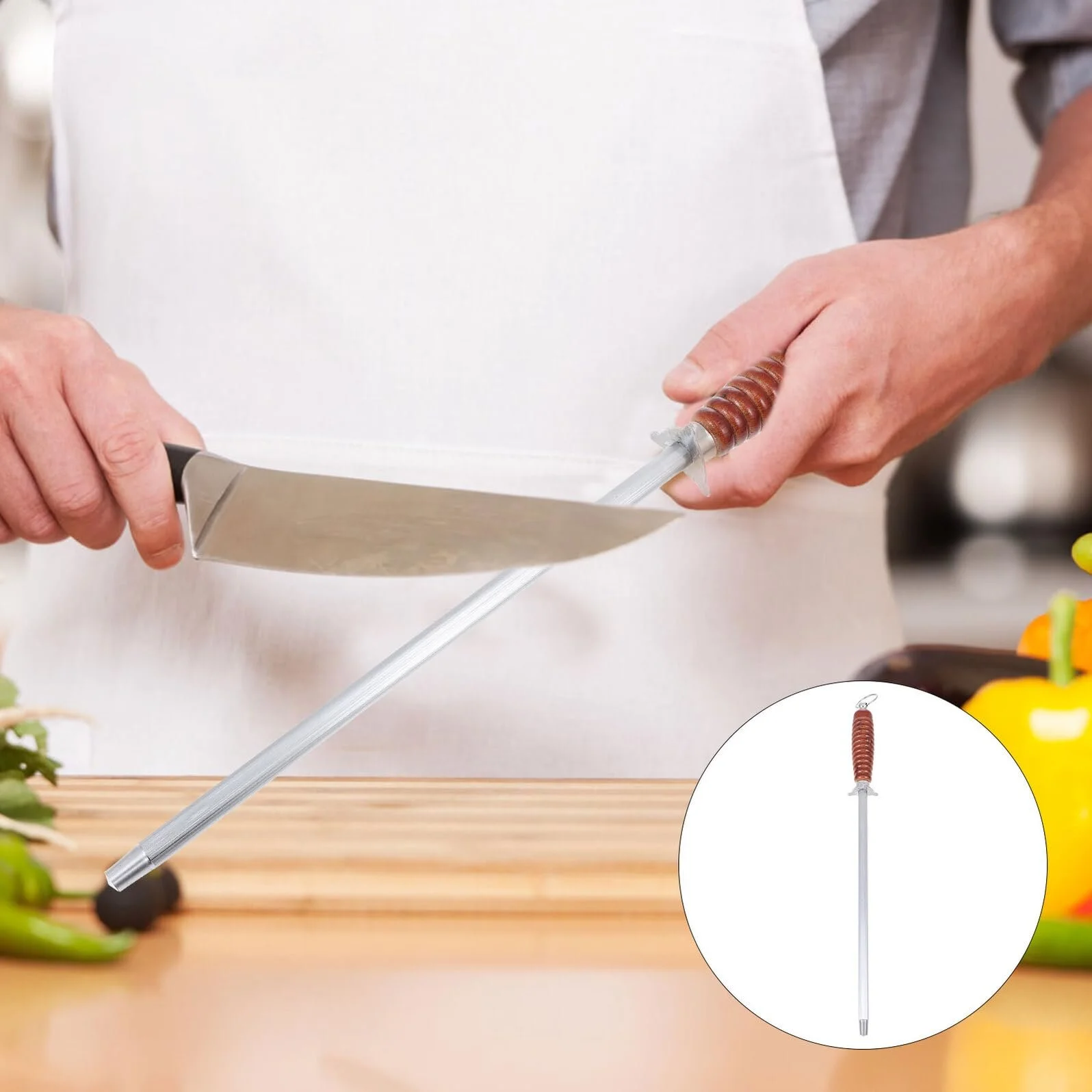 Мусат BESPORTBLE, высокоуглеродистая сталь, деревянная ручка, фото №9