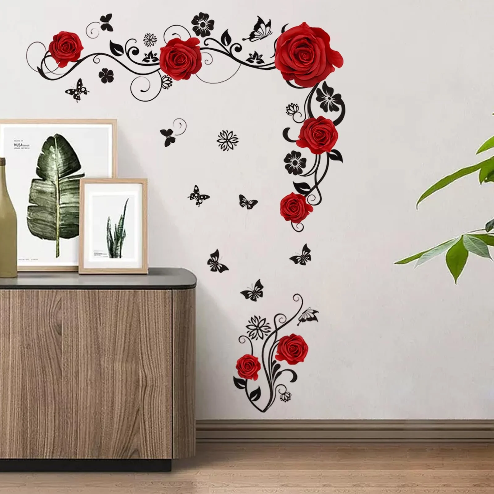 Наклейка на стіну Red Roses Flower Tendril DIY Waterproof Red, фото №3