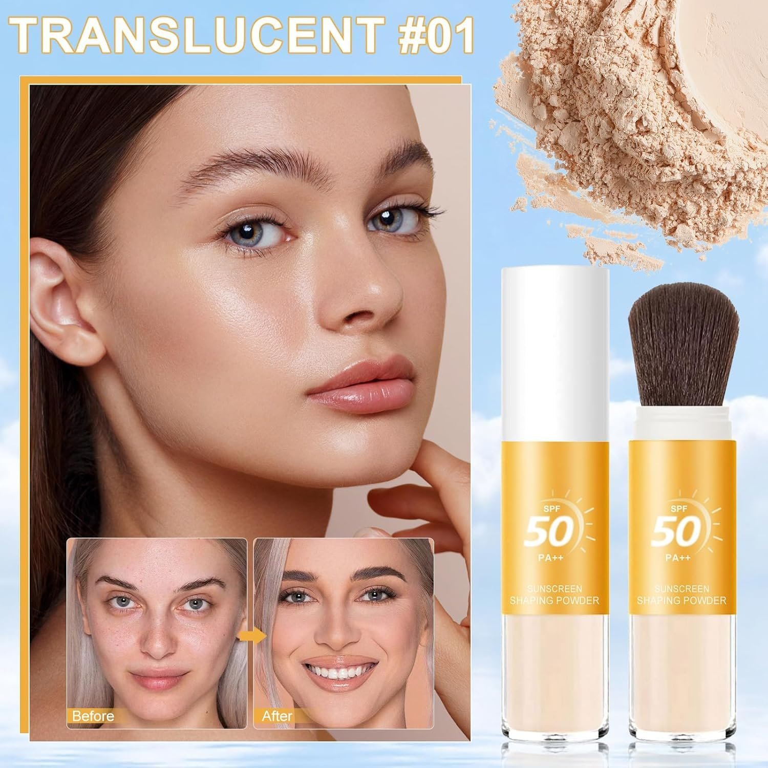 Пудра Мінеральна сонцезахисна SPF 50 PA++ фіксуюча, натуральна напівпрозора мінеральна розсипчаста, тривалої дії, дихаюча, легка, матуюча, для контролю жирності, фото №7