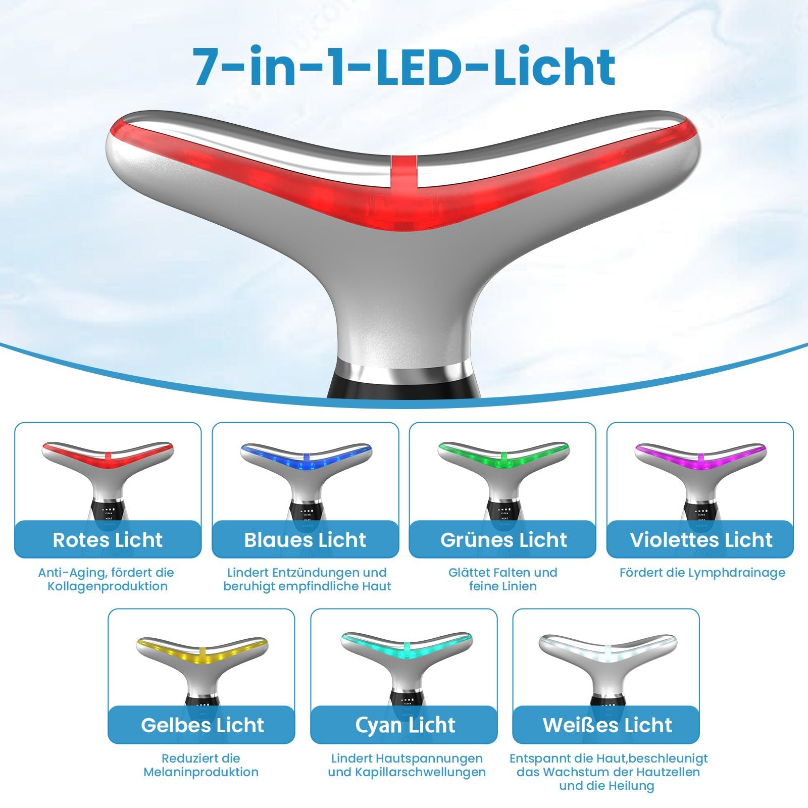 Прилад для масажу обличчя V Shape 3 режими 7 кольорів LED 45 °C, фото №2