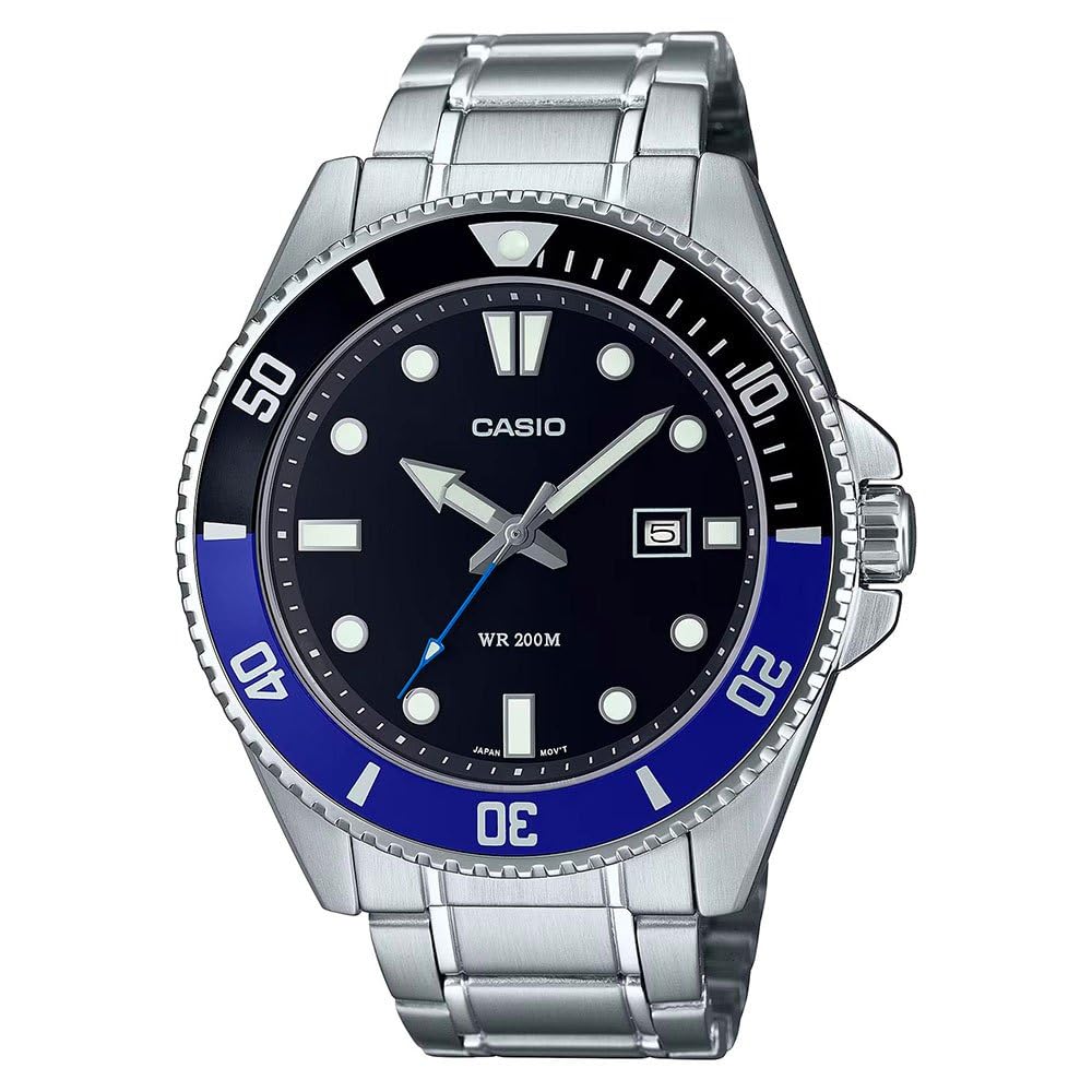 Часы Casio MDV107D-1A2V Мужские Водонепроницаемые Нержавеющая сталь 200М Черный/Синий Безель Черный Циферблат 3 стрелки Аналоговые Синие, фото №1