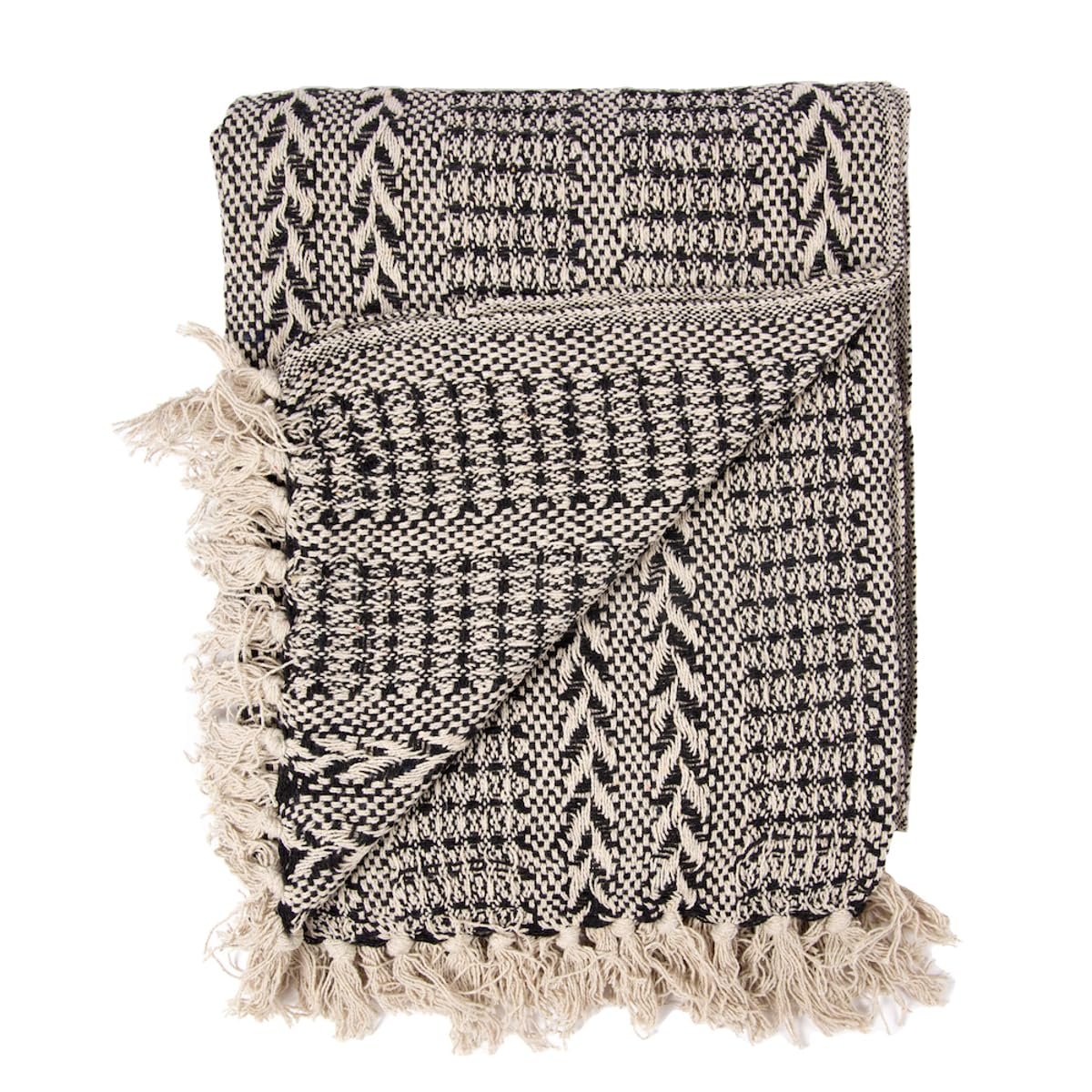 Плед Macosa SA85198 М'який Чорний Бежевий з візерунком 100% Бавовна 150 x 125 см з бахромою, фото №1