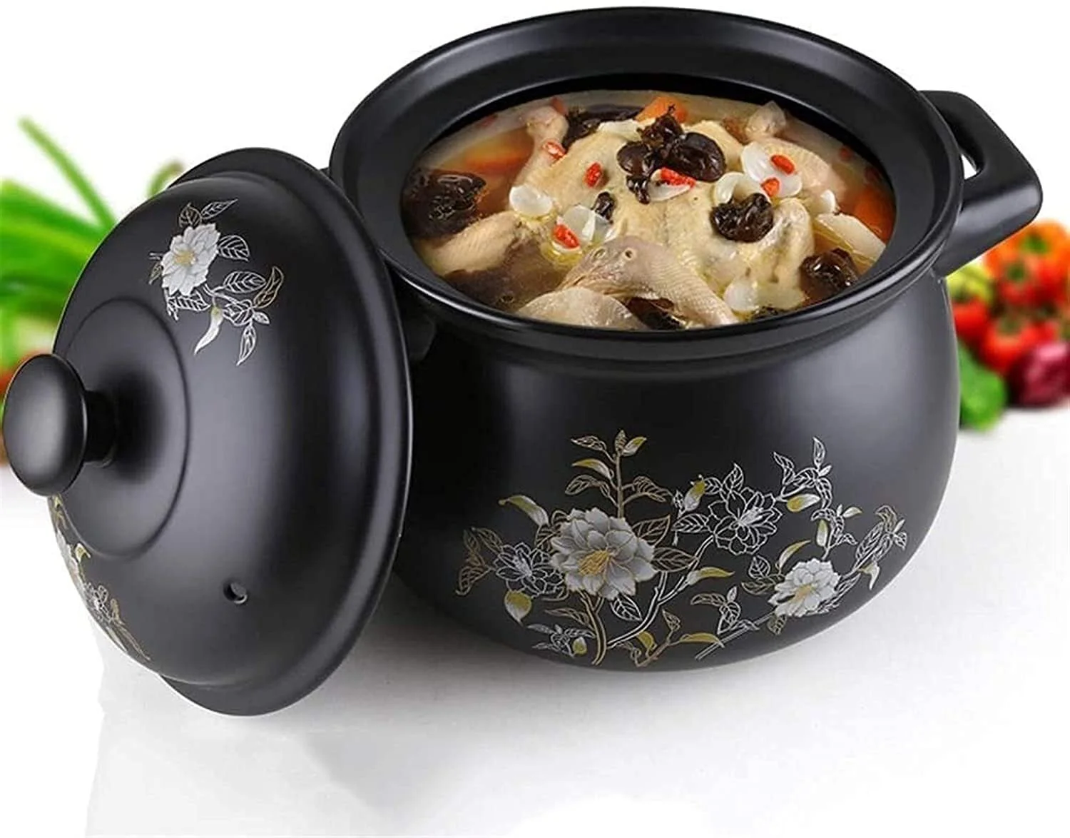 Кастрюля керамическая с крышкой термостойкая большой емкости для тушения, фото №1