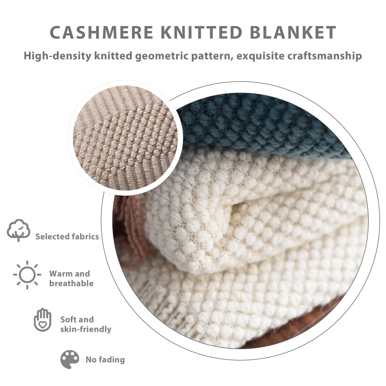 В'язаний Плед LumiSyne Однотонний Пухирчастий Візерунок, фото №3