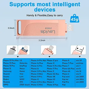 USB-накопичувач Levida Photo Stick 3.0 4 в 1 256 ГБ iOS Android Type-C USB 3.0 Світло-рожевий synthetic.ua - Фото 1