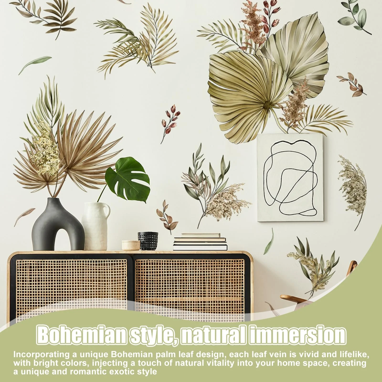 Настінні наклейки 3 аркуші Пальмове листя Тропічні 3D Самоклеючі у стилі бохо для рослин, фото №4