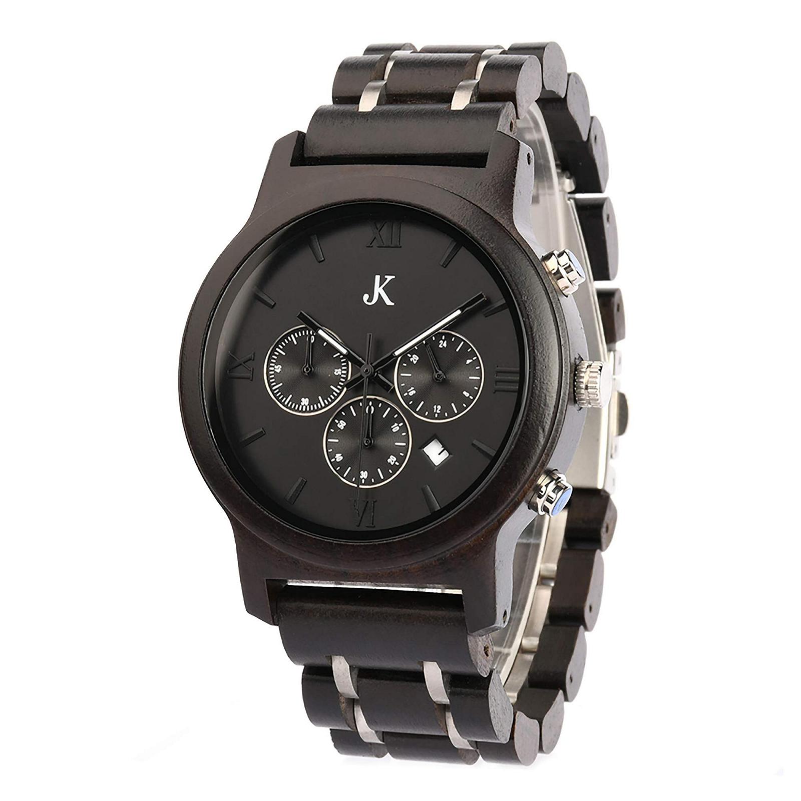 Чоловічий годинник Kim Johanson Air Force Дерев'яний Нержавіюча сталь Світло-коричневий і темно-коричневий Хронограф з браслетом Ланцюгове Ручна робота Кварцовий Аналоговий з подарунковою коробкою, фото №2