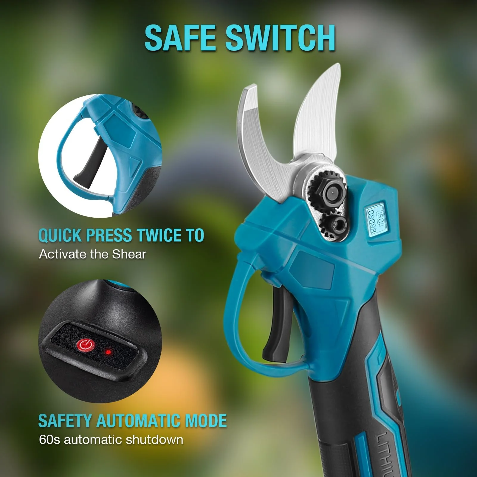 Електричні садові ножиці Makita 15-30 мм 21 V, сині (без акумулятора), фото №5 Електричні садові ножиці Makita 15-30 мм 21 V, сині (без акумулятора), фото №5