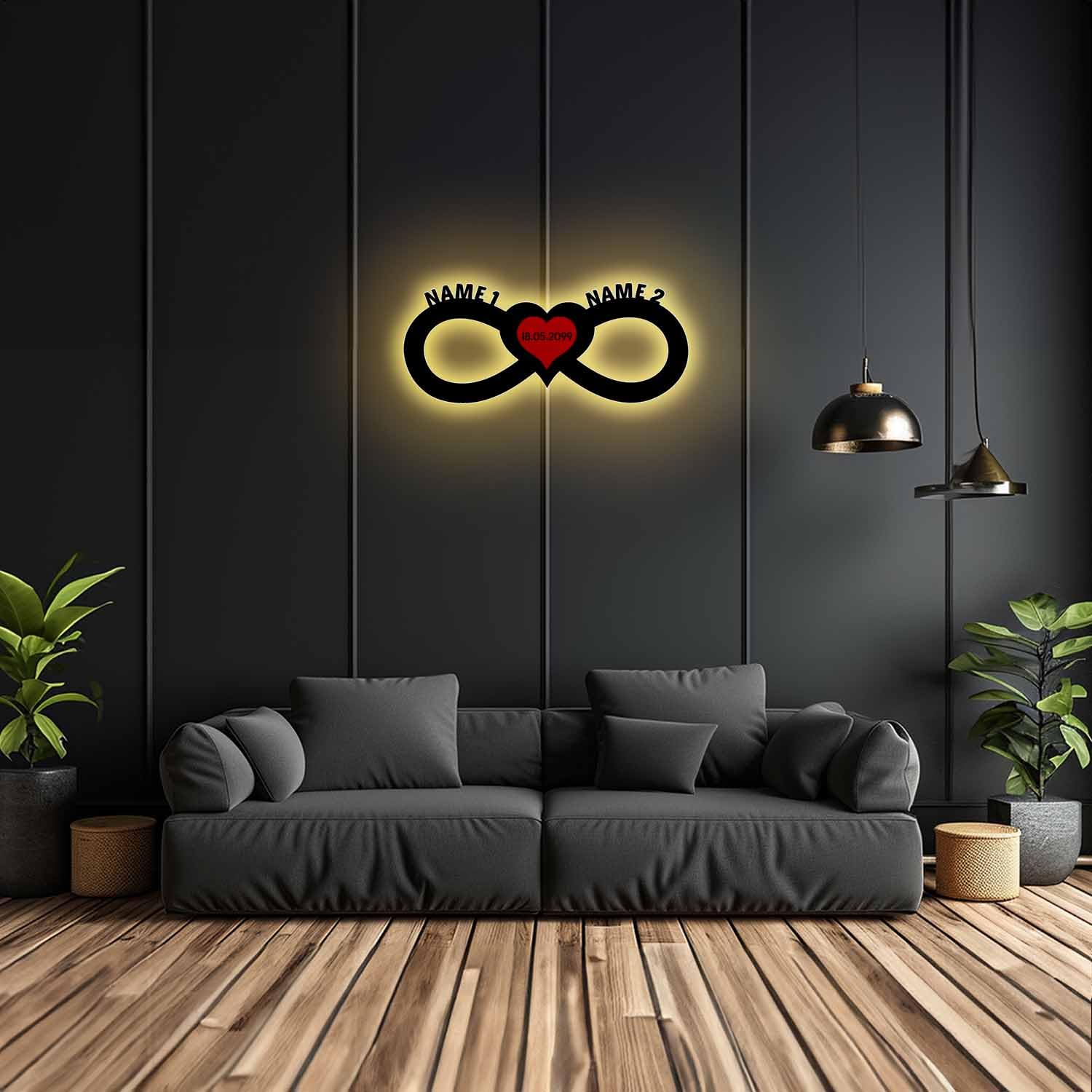 Ночник LED 3D Красное Сердце Знак Бесконечности T4 Персонализированный с Именем и Датой - С 16 USB LED Цветами, фото №5