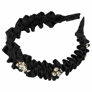 Обруч VOCOSTE Плісирований зі стразами, штучний перли, жіночий, чорний - Фото 1