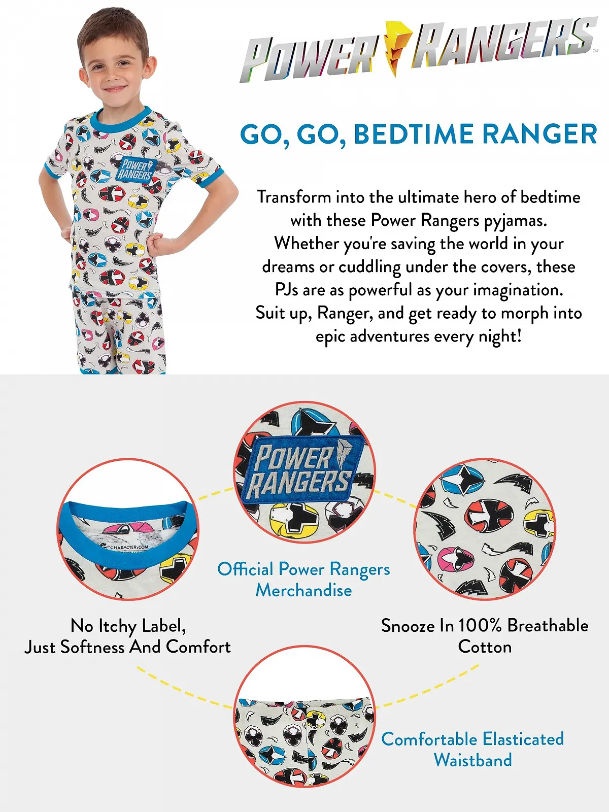 Піжама Power Rangers Ninja Steel Slim Fit для хлопчиків, фото №3