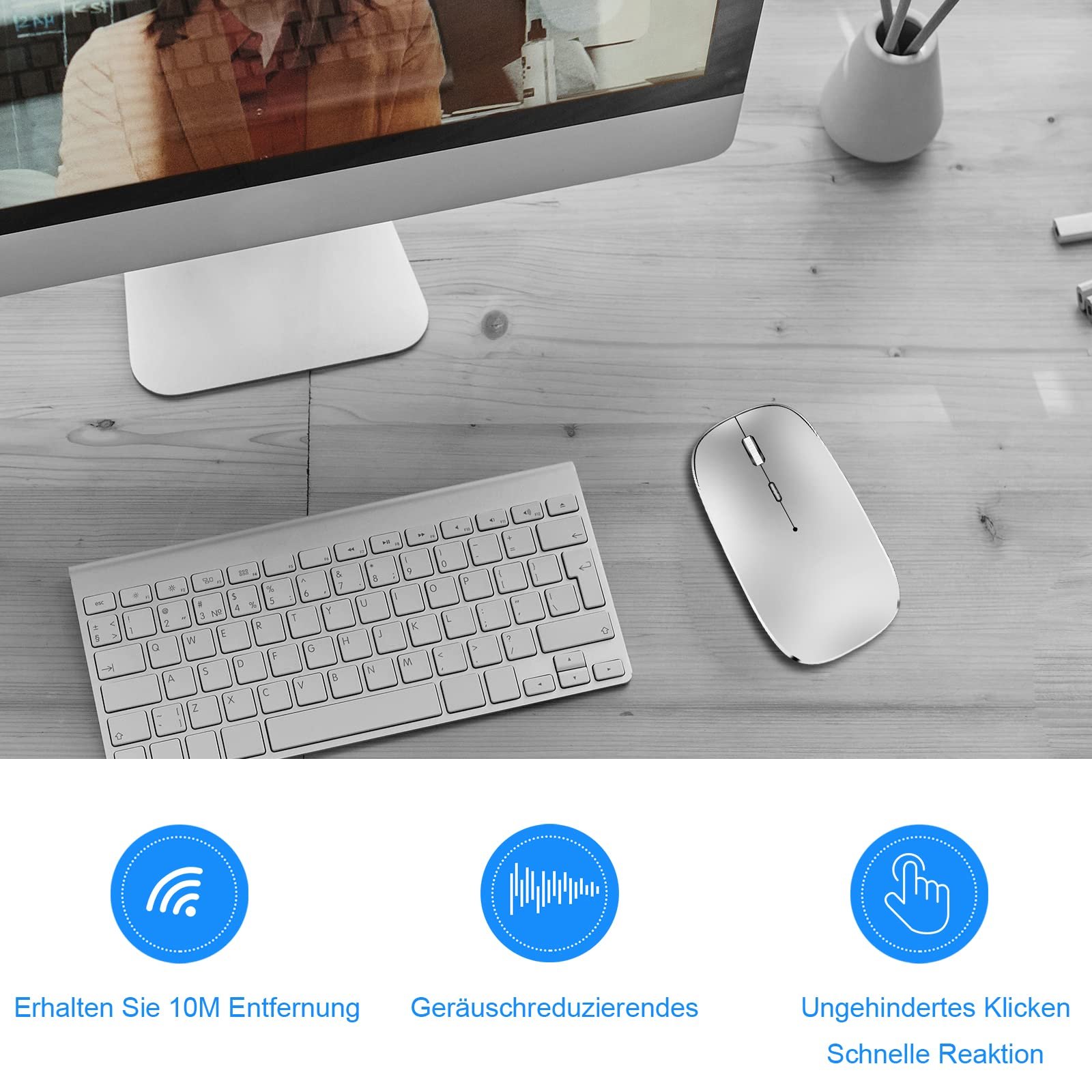 Мышь беспроводная QYFP 2.4 GHz с USB/USB-C двумя приемниками для ноутбука/настольного компьютера/ПК, перезаряжаемая тихая мышь, совместимая с iPad, MacBook Air/Pro, Mac, Chromebook, Windows, Computer, фото №6
