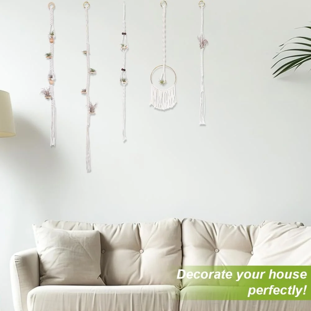 Тримач для повітряних рослин AHANDMAKER 6 шт. Макраме Плетена підставка Бохо, фото №6