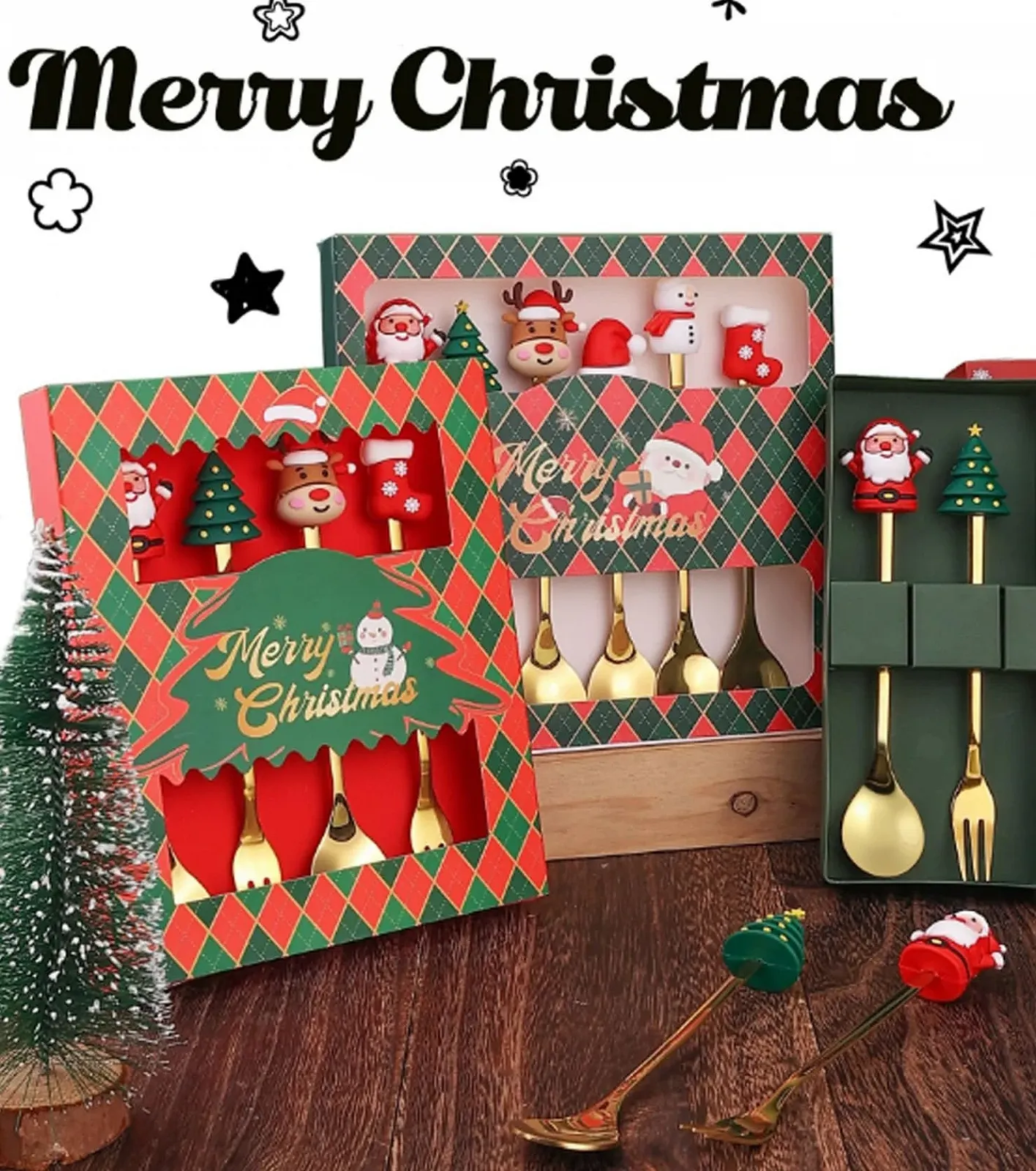 Набор Рождественских Ложек, Ложка Рождественская, Ложка для кофе, Набор Рождественских Ложек для кофе из нержавеющей стали, Маленькая Бытовая Ложка, Ложка для десерта, Чайная ложка, Серебряная, 6 шт, фото №7