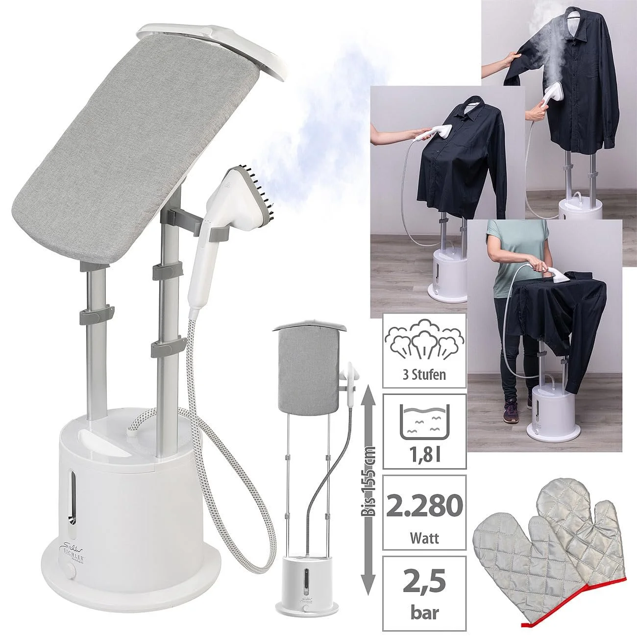 Паровая щетка Sichler Haushaltsgeräte 2280 W С гладильной доской 2-в-1, фото №3