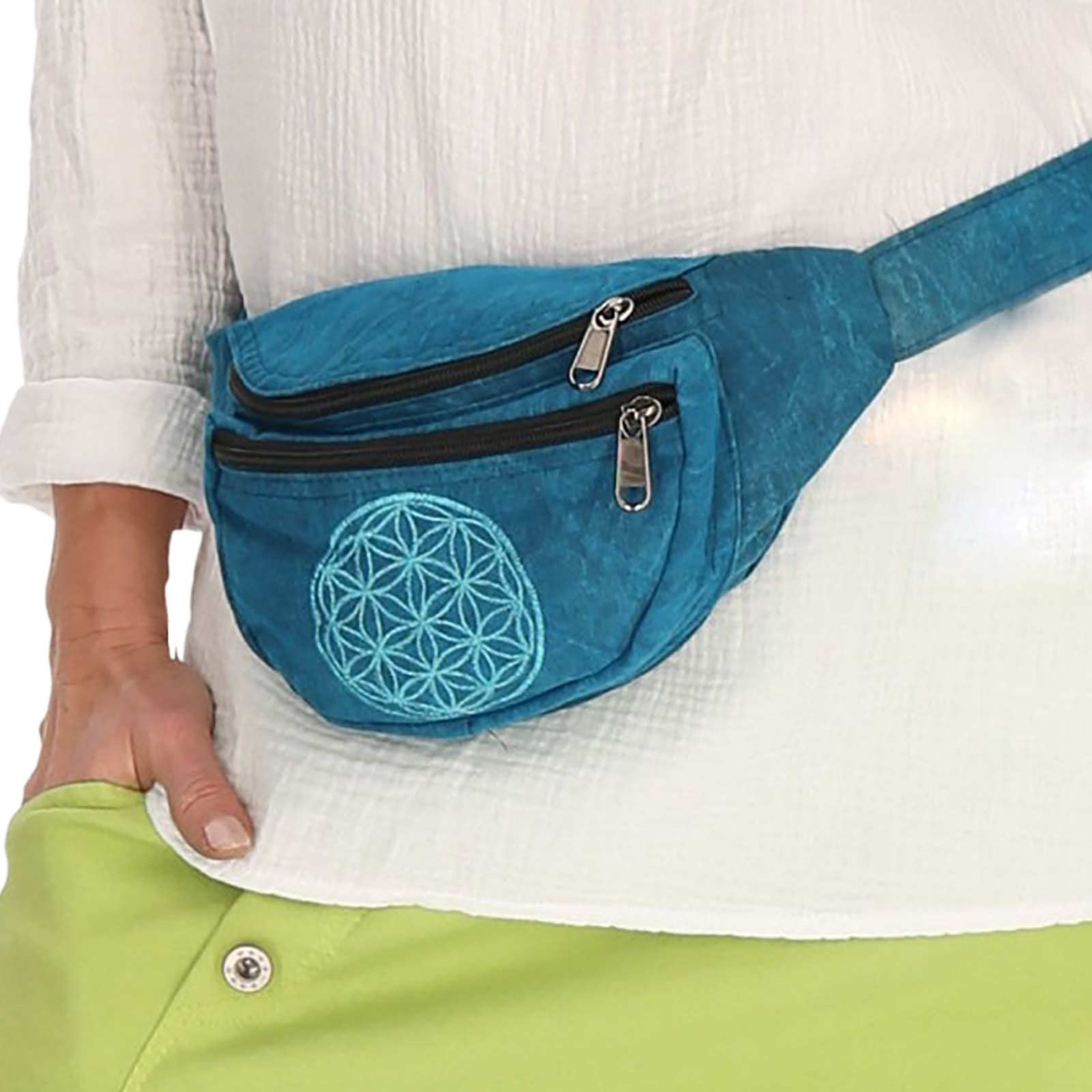 Сумка на пояс Kunst und Magie Boho Crossbody Stonewashed Unisex Flower of Life синий, фото №6