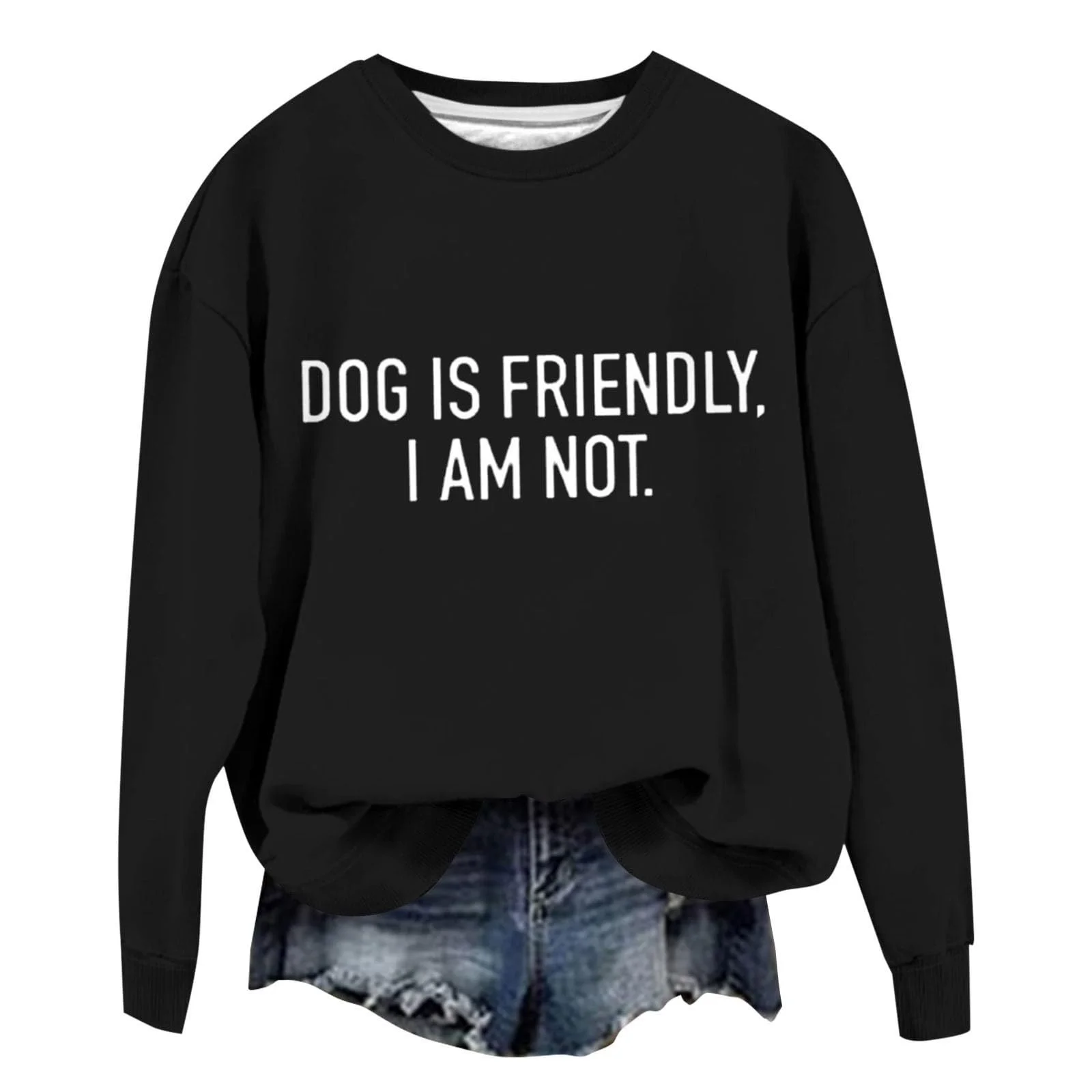 Женская Толстовка Trendy Soft Warm Dog Is Friendly I Am Not Рубашки С Длинным Рукавом Dog Lover Круглый Вырез Пуловер для Женщин Full Zip, фото №2