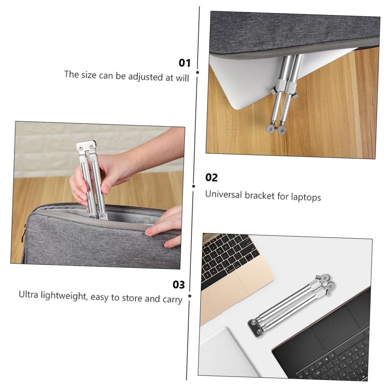 Підставка для ноутбука алюмінієва регульована NUOBESTY складана телескопічна конструкція охолоджуюча для ергономічного використання портативна легка для подорожей підтримка шиї та спини, фото №8