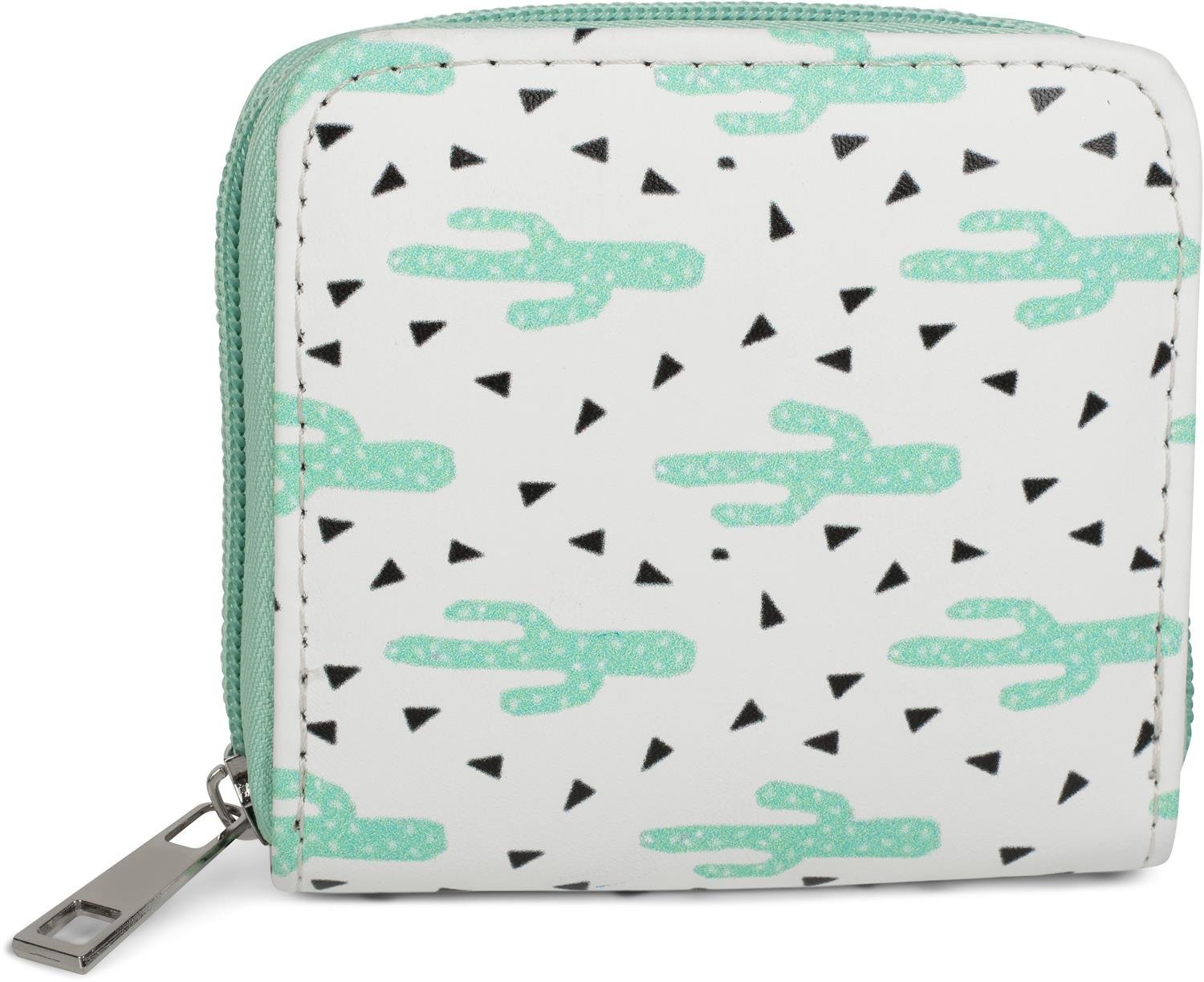 Кошелек styleBREAKER mini с кактусом, на молнии, женский 02040096, бело-мятно-зеленый цвет, фото №1