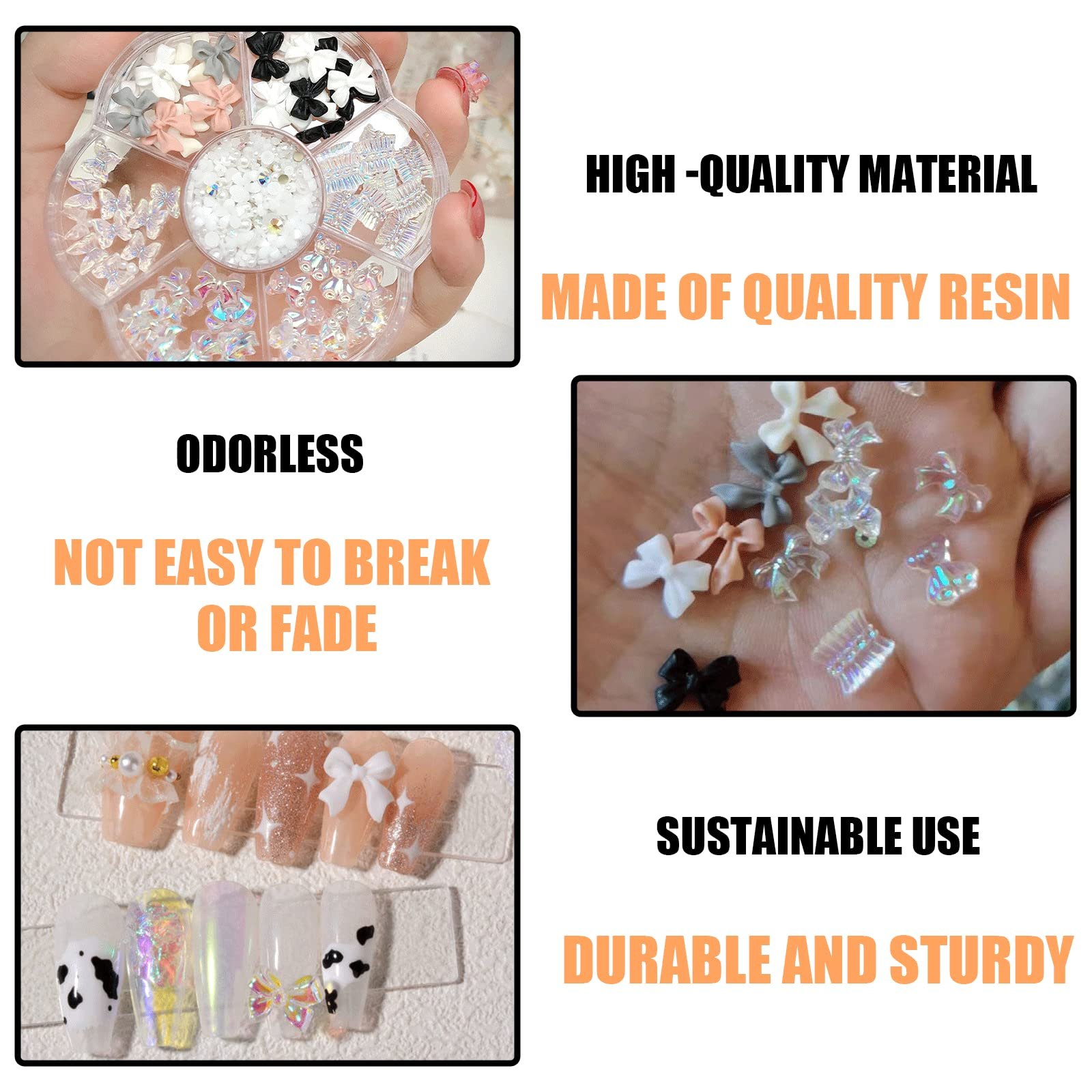 Украшения для ногтей в виде бантиков, 1 коробка с 7 ячейками, бусины в форме бантиков и бабочек, подвески в форме медвежат, смоляные украшения для ногтей, аксессуары для дизайна ногтей для девочек, украшения для DIY поделок (узор A), фото №6