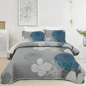 Покрывало WONGS BEDDING Цветочный узор 200 x 220 см Синий - Фото 1
