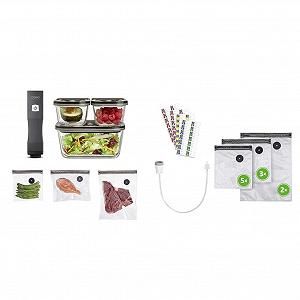 Ручний вакуумний пакувальник CASO Vacu OneTouch Eco Set, в комплекті 3 скляних вакуумних контейнери, 10 зіп-пакетів і наклейки Food Manager, бездротовий, до 150 хвилин роботи, акумуляторний і набір Vacu Zip Adapter - Фото 1