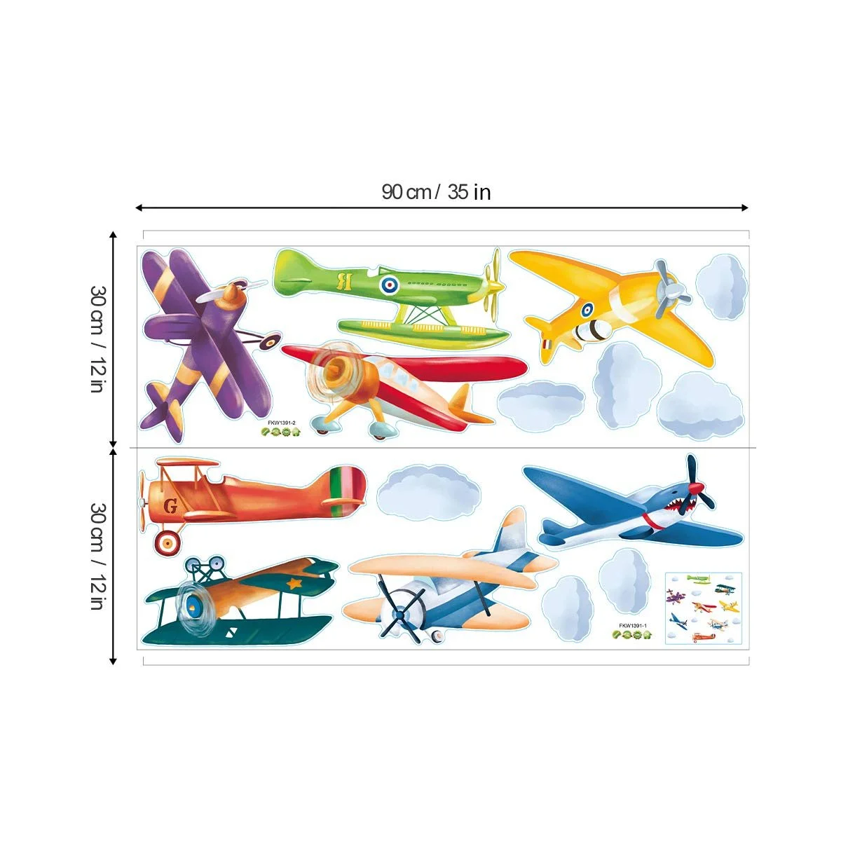 Наклейки на стіну Colourful Planes Aviator Double Decker Кольорові літаки DIY, фото №6 Наклейки на стіну Colourful Planes Aviator Double Decker Кольорові літаки DIY, фото №6