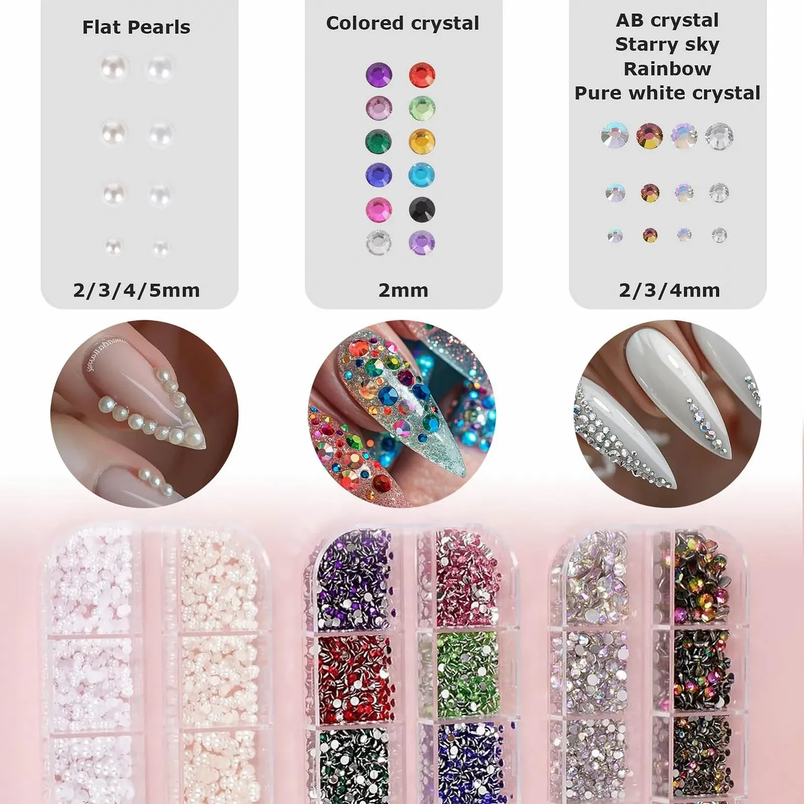 Стразы для ногтей 5200 штук, наклейки для ногтей, стразы для ногтей, плоские бусины с пинцетом и набор указательных ручек для ногтей/одежды/чехлов для телефонов, фото №4