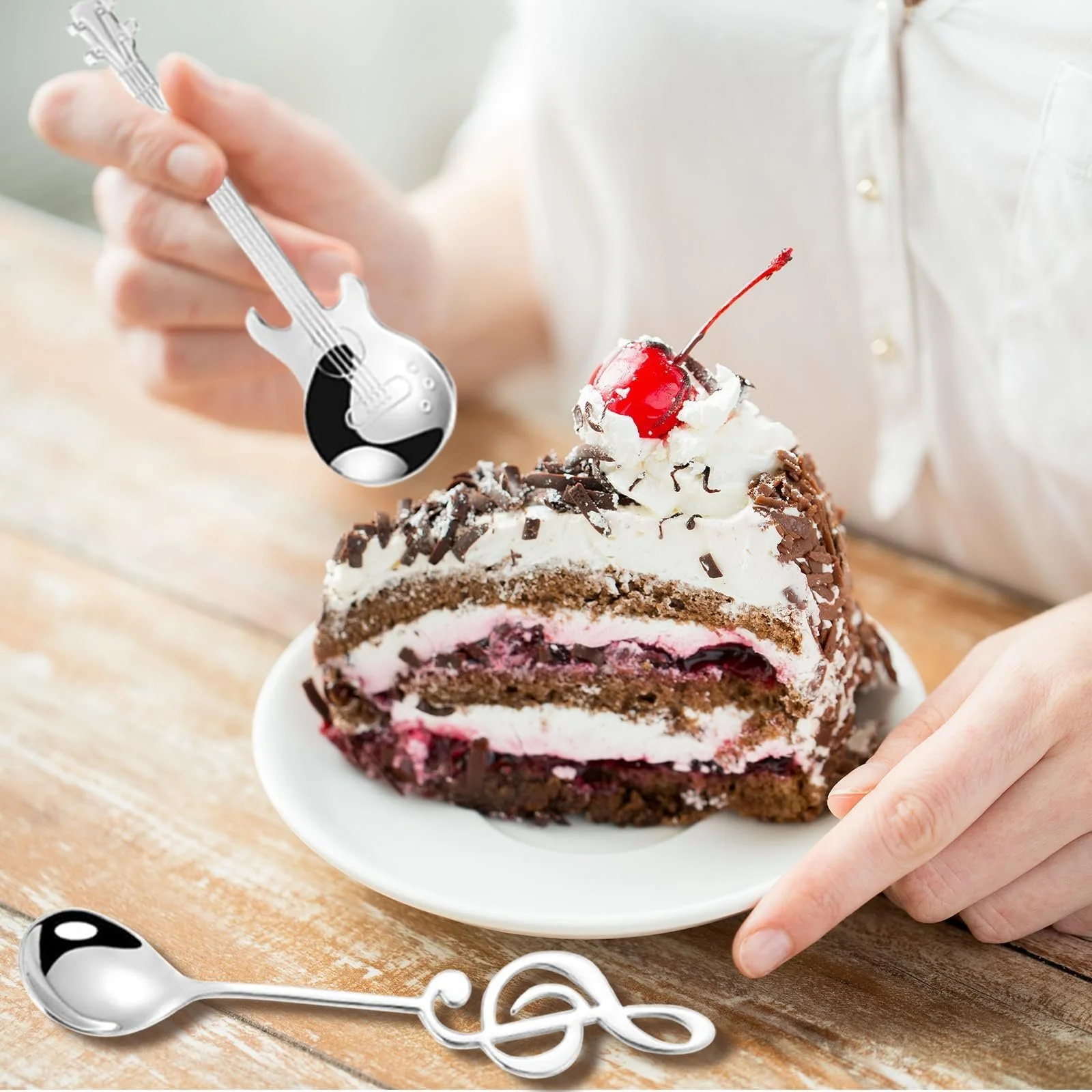 Ложка Кавова Музична Набір з 4 штук Форма гітари та ручка у вигляді скрипкового ключа 304 Харчова сталь, фото №5
