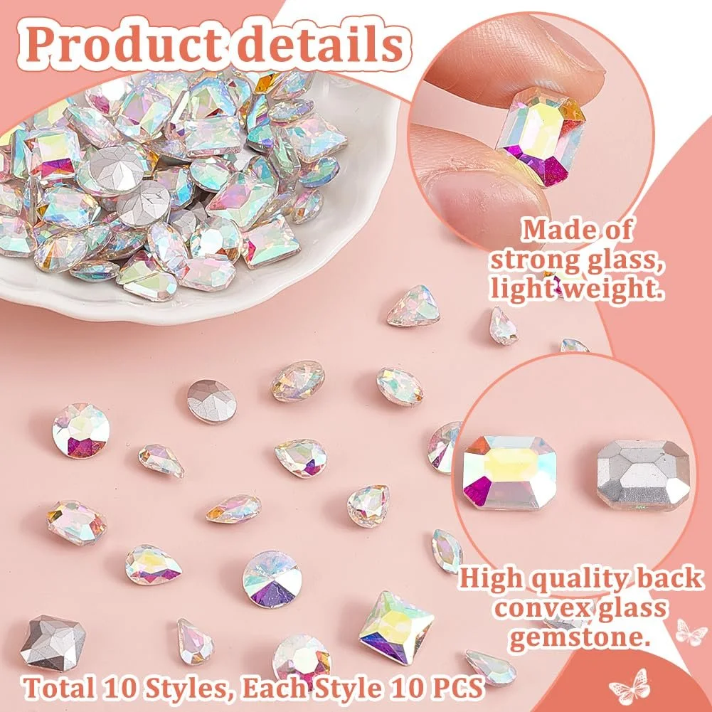 Стразы Стекло, 10 стилей, прозрачные AB кристаллы, овальные, каплевидные, многогранные кабошоны для одежды, свадебного платья, костюма, украшений, фото №4
