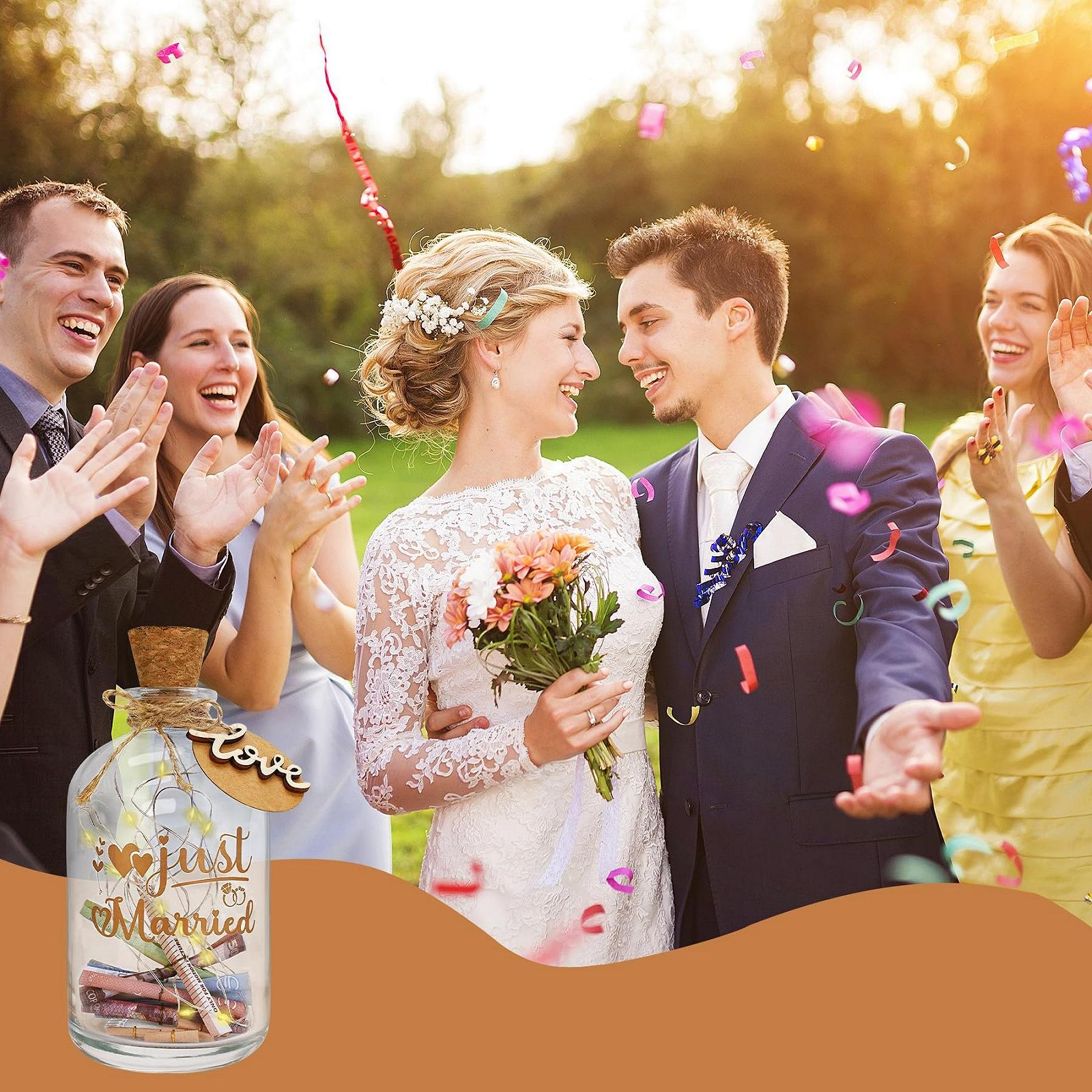 Копилка Свадебный подарок Бутылка Light Bottle для невесты и жениха, светодиодная "Just Married", фото №6