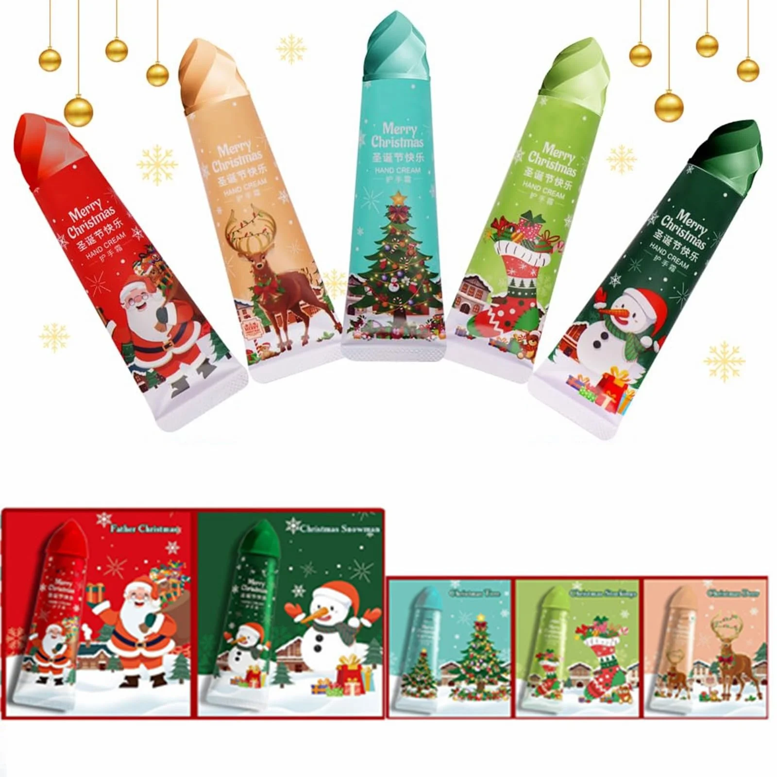 Крем для рук Набор Рождественский, Рождественский набор кремов для рук, Набор кремов для рук, Рождественские подарки с кремами для рук, Подарок на день рождения Рождественские подарки, Рождественские увлажняющие кремы для рук, 5 шт, фото №5