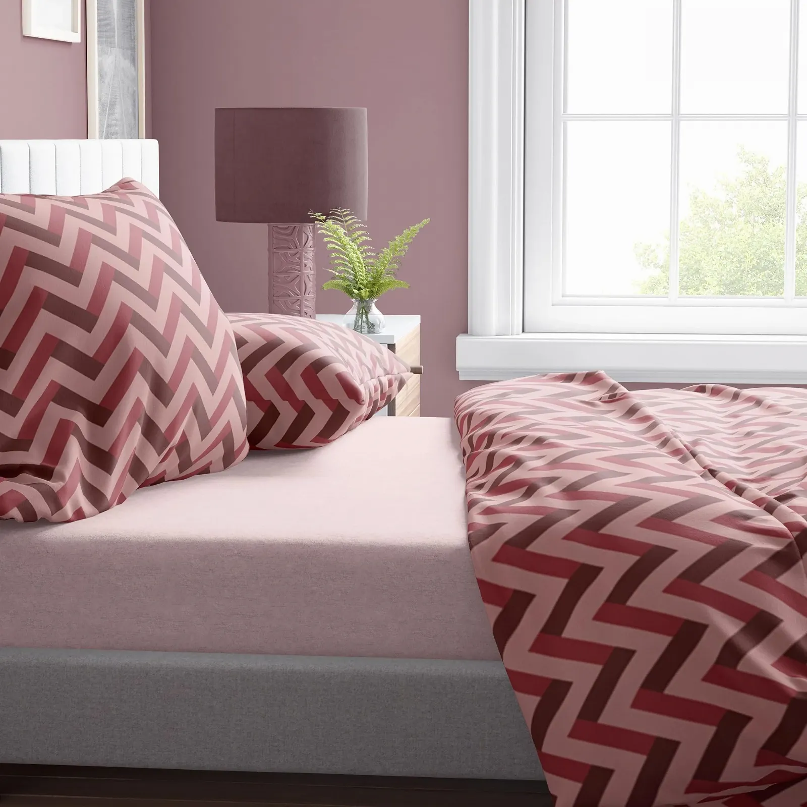 Набор постельного белья Leonado Vicenti 2 предмета 135 x 200 см Хлопок Зигзаг Красный Розовый Бордо, фото №3