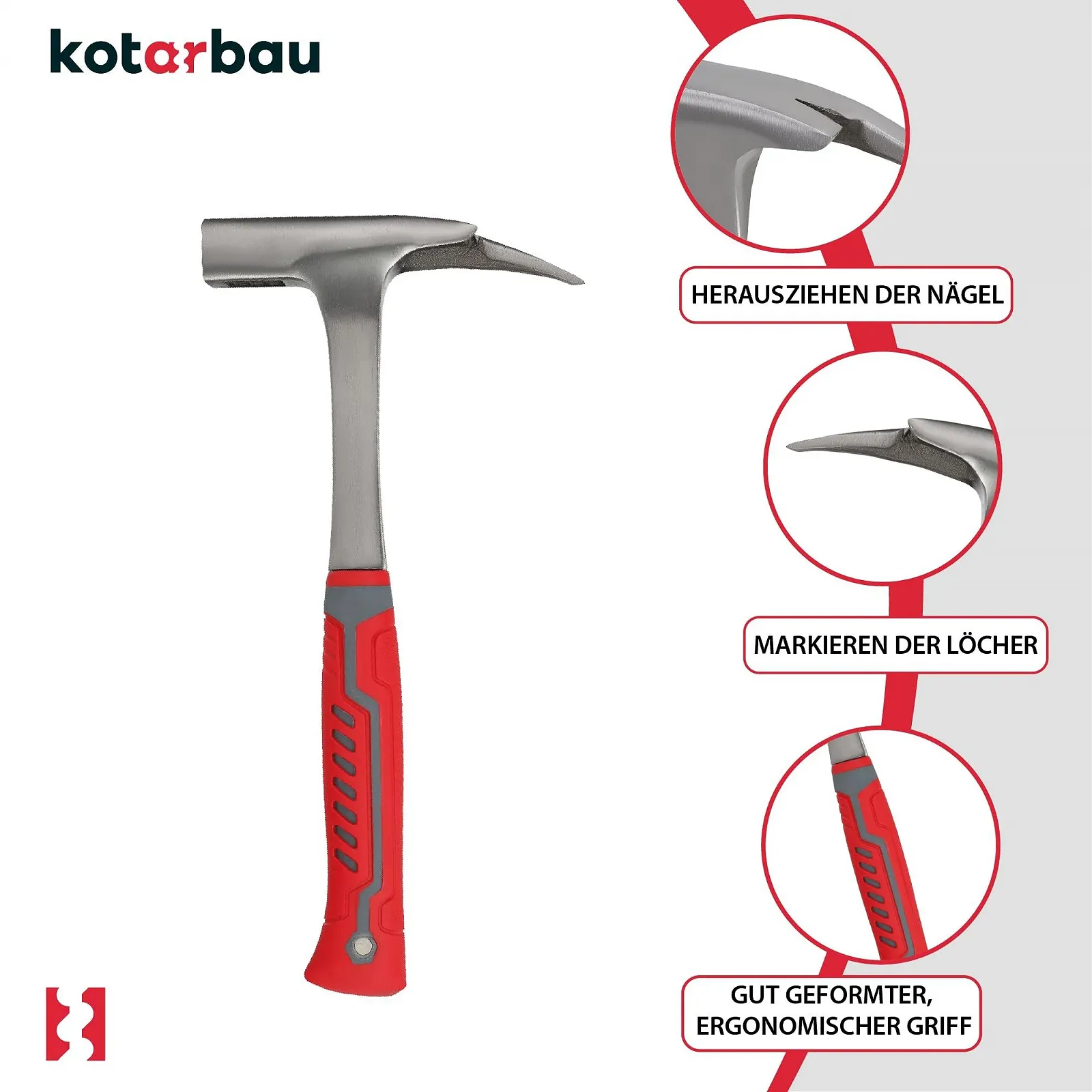 Кровельный молоток KOTARBAU 1000 г с магнитным держателем гвоздей стальной, фото №4 Кровельный молоток KOTARBAU 1000 г с магнитным держателем гвоздей стальной, фото №4