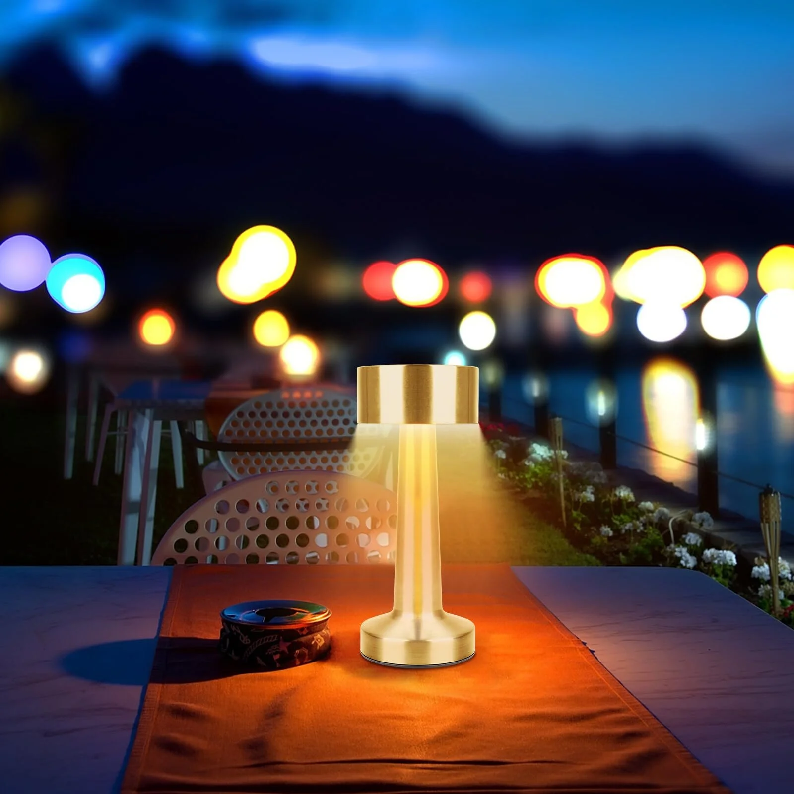 Настільна лампа LED 2-Piece Wireless USB Rechargeable Touch Dimmable 3-Level Gold, фото №7