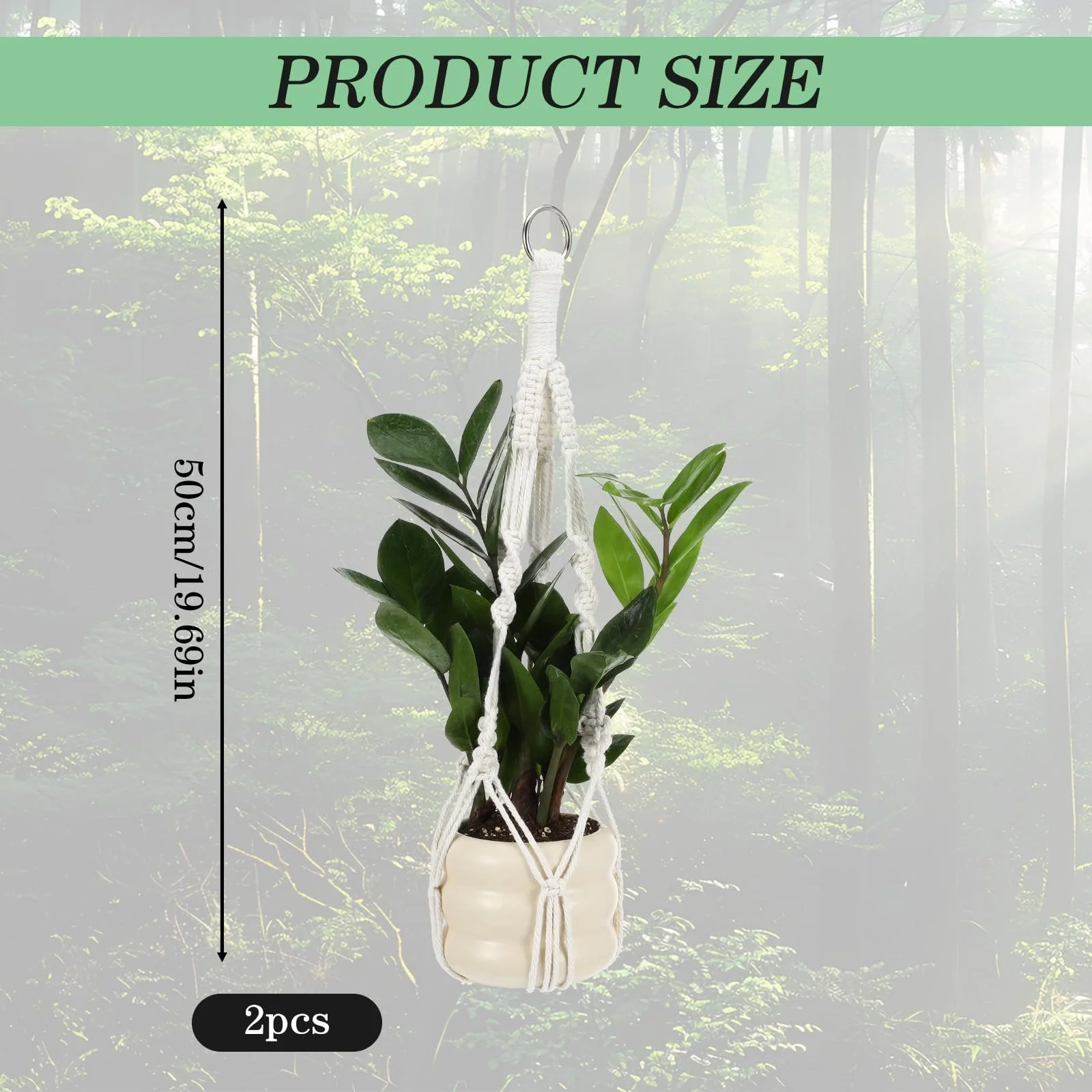 Підвісне кашпо макраме Pack of 2 з металевим кільцем та гачками 50 см, фото №3 Підвісне кашпо макраме Pack of 2 з металевим кільцем та гачками 50 см, фото №3