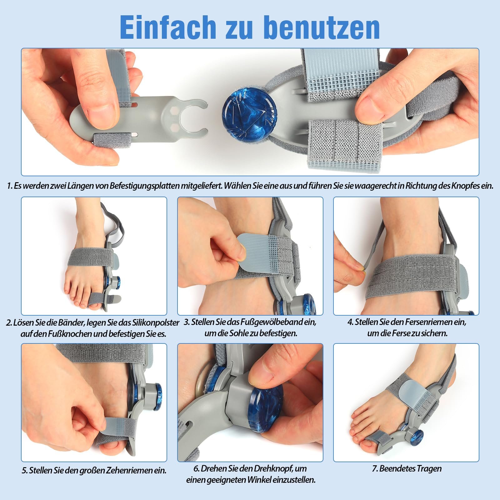 Коректор Hallux Valgus Регульована шина з поворотним регулятором для корекції кута та м'якою гелевою подушечкою, фото №7