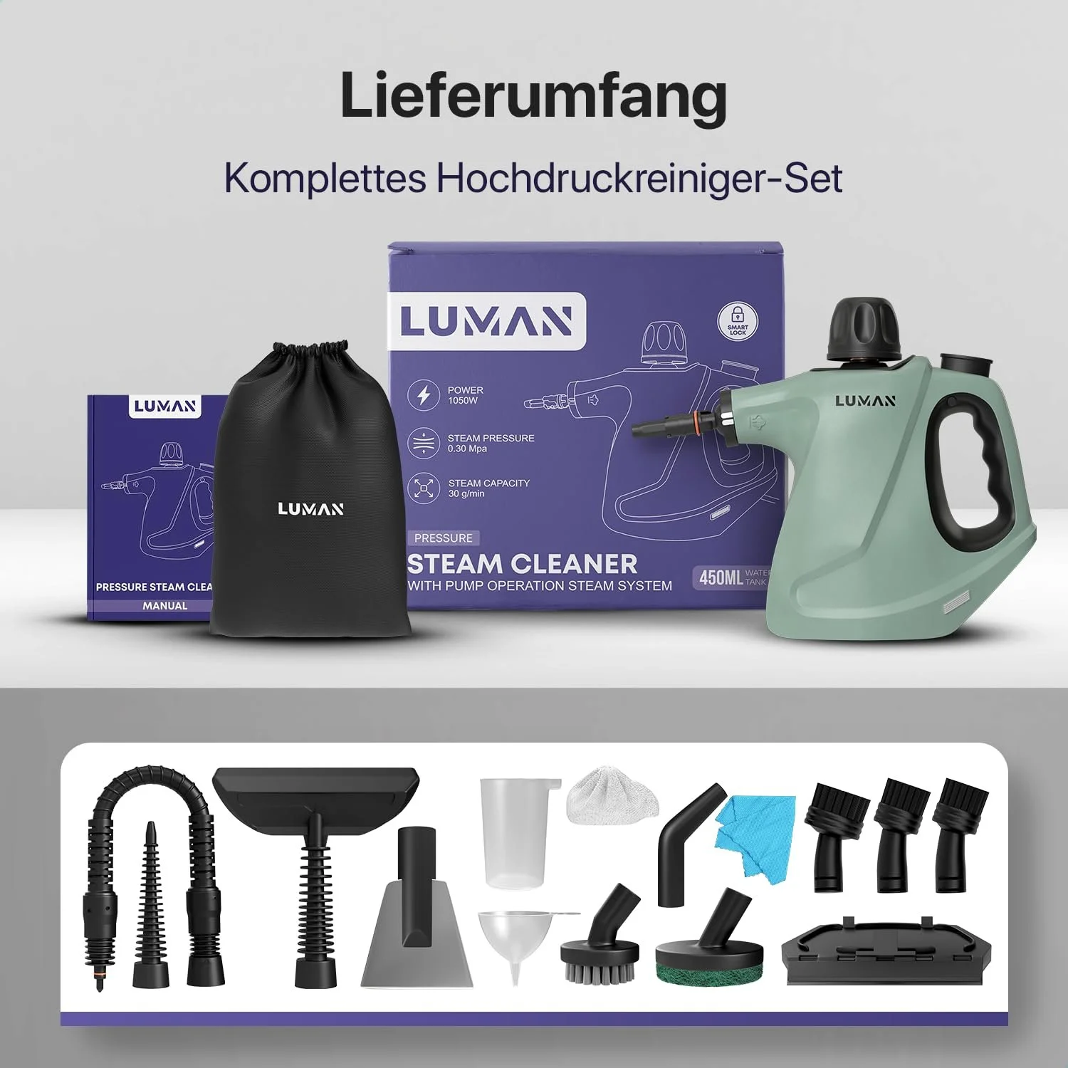 Пароочисник LUMAN C3 16-в-1 1050 Вт 450 мл, фото №9 Пароочисник LUMAN C3 16-в-1 1050 Вт 450 мл, фото №9