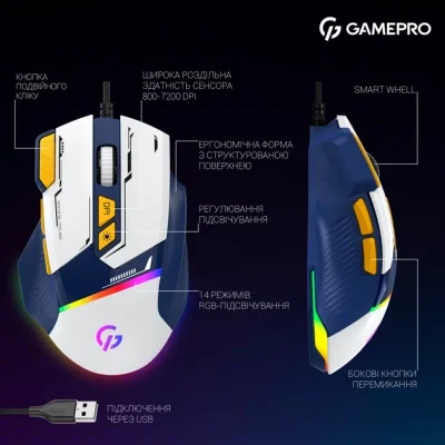 Мышка GamePro GM300BL USB Blue/White (GM300BL), фото №12 Мышка GamePro GM300BL USB Blue/White (GM300BL), фото №12