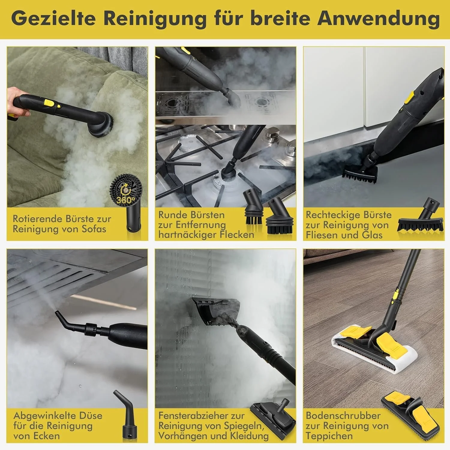 Пароочисник FANTASK 2000 W 5 бар 1.8 л Жовтий, фото №5