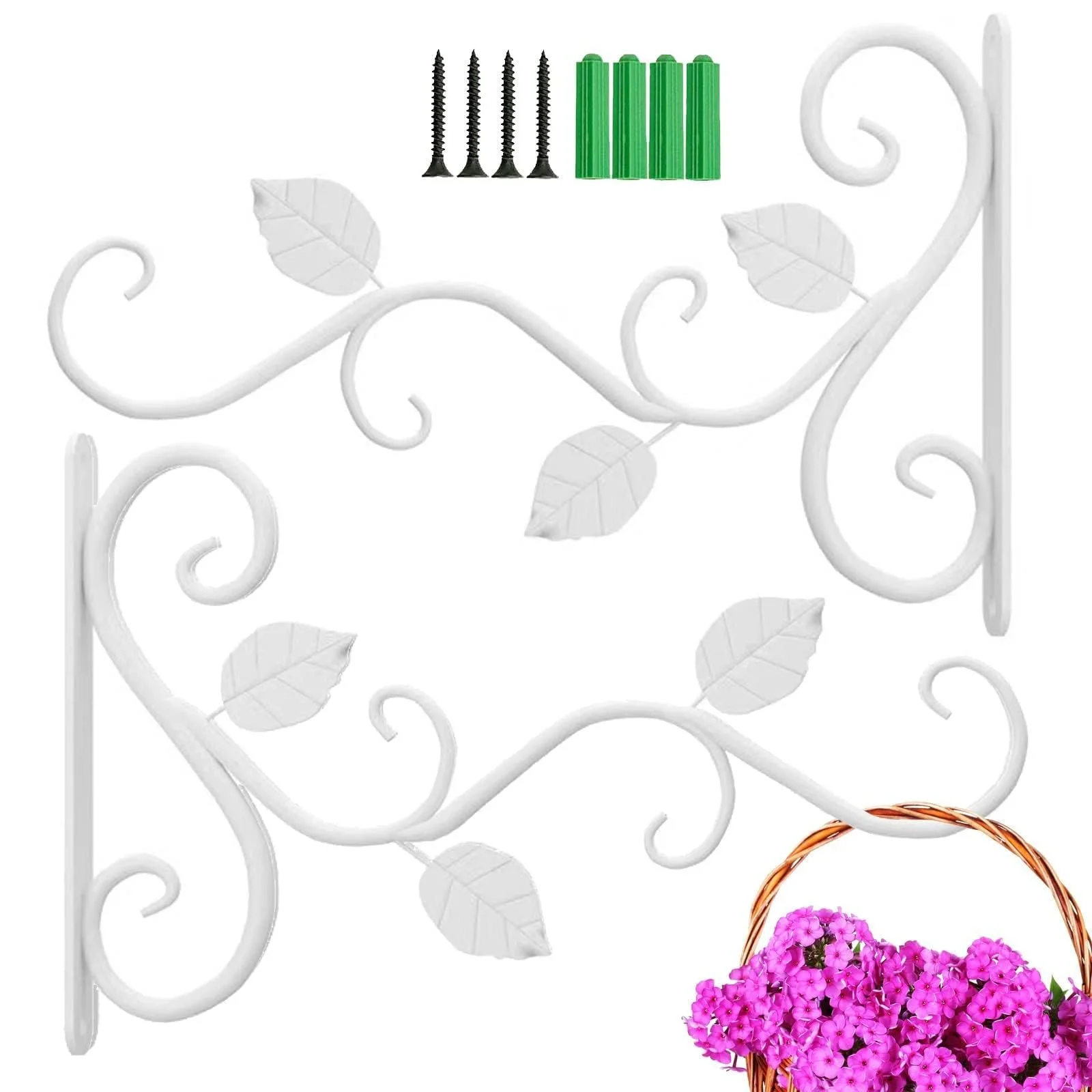 Настенный кронштейн для подвесных корзин набор из 2 шт. металл Белый, фото №1