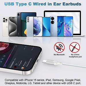Наушники Coolden USB C для iPhone 16 Pro Внутриканальные с Кабелем HiFi Стерео с Микрофоном и Регулировкой Громкости USB Type C для iPhone 16 16 Plus 16 Pro Max Samsung Белые synthetic.ua - Фото 1