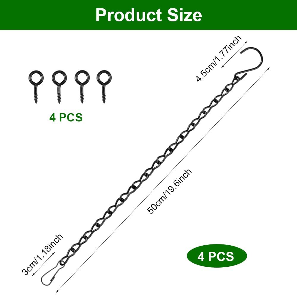 Ланцюги для підвісних кошиків 4 шт. Металеві 50 см з гачками та карабінами Чорні, фото №2 Ланцюги для підвісних кошиків 4 шт. Металеві 50 см з гачками та карабінами Чорні, фото №2